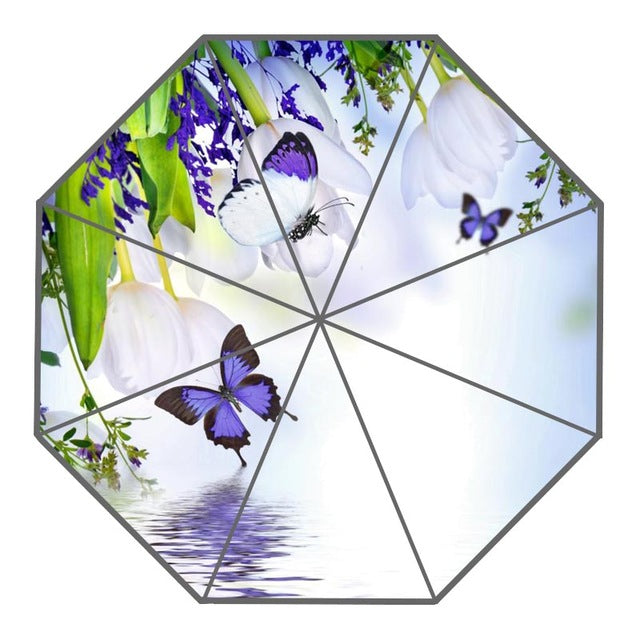 new arrive custom colorful butterfly, flowers umbrellas creative design high quality foldable rain umbrella clear