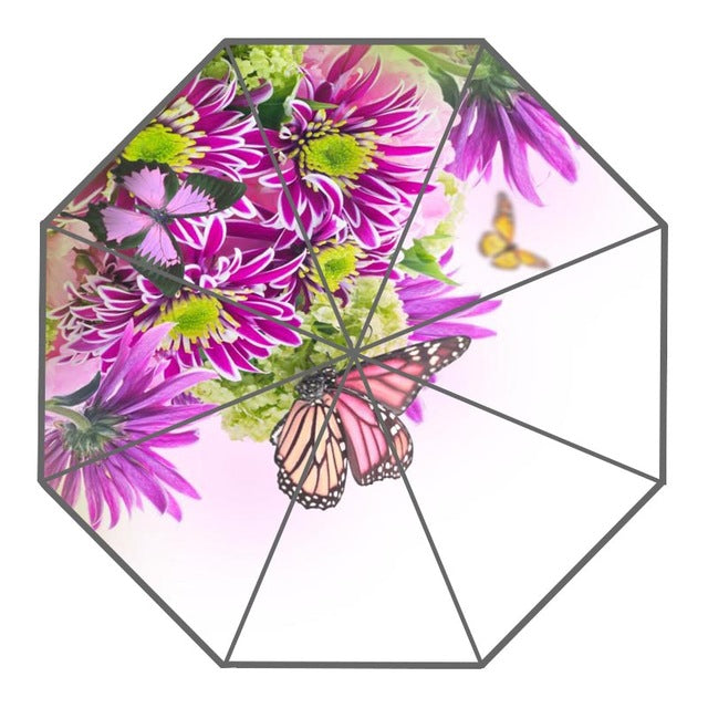new arrive custom colorful butterfly, flowers umbrellas creative design high quality foldable rain umbrella burgundy