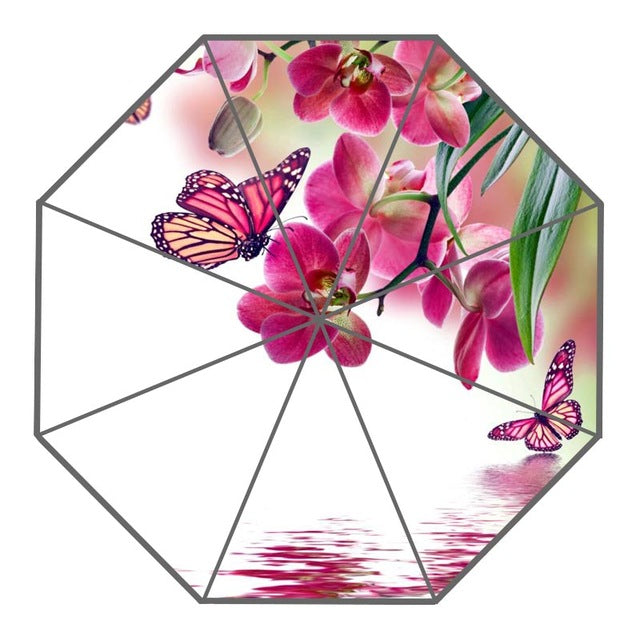 new arrive custom colorful butterfly, flowers umbrellas creative design high quality foldable rain umbrella light green
