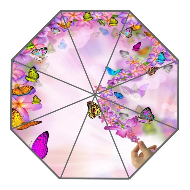 new arrive custom colorful butterfly, flowers umbrellas creative design high quality foldable rain umbrella light yellow