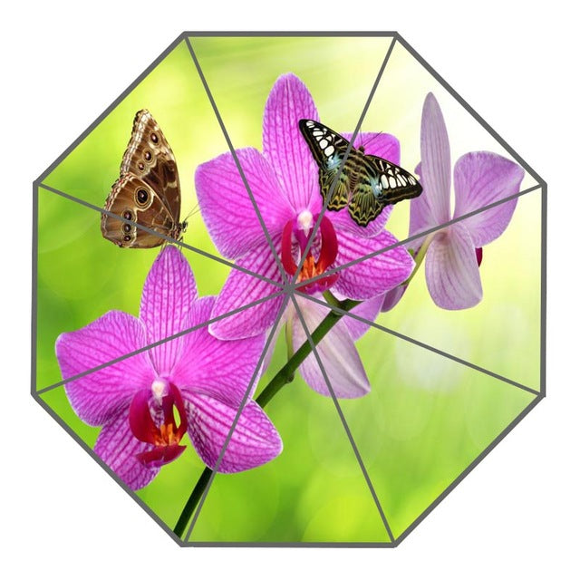 new arrive custom colorful butterfly, flowers umbrellas creative design high quality foldable rain umbrella brown