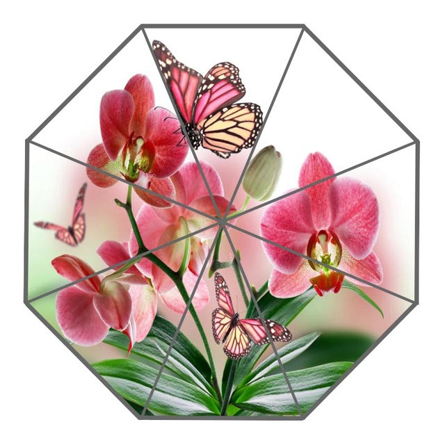 new arrive custom colorful butterfly, flowers umbrellas creative design high quality foldable rain umbrella dark grey