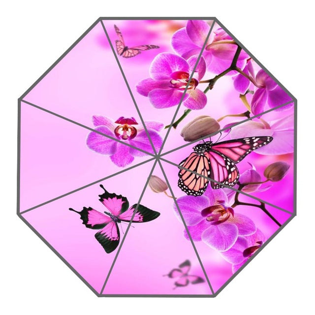 new arrive custom colorful butterfly, flowers umbrellas creative design high quality foldable rain umbrella plum