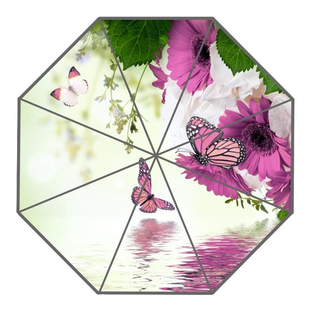 new arrive custom colorful butterfly, flowers umbrellas creative design high quality foldable rain umbrella chocolate
