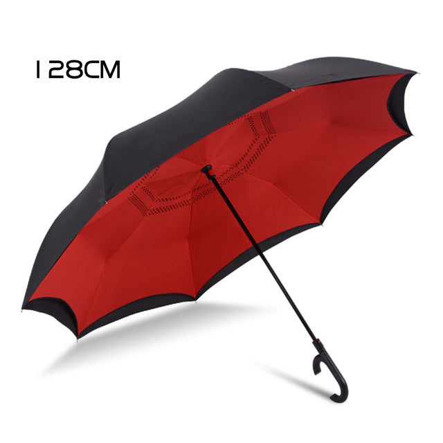 bachon reverse windproof umbrella,auto close double-layer inverted umbrella for men women car umbrella red-128cm