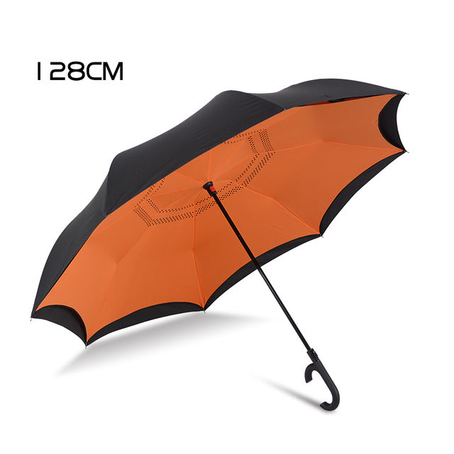 bachon reverse windproof umbrella,auto close double-layer inverted umbrella for men women car umbrella orange-128cm