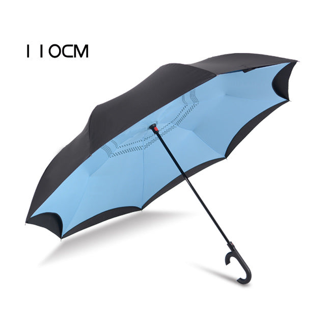 bachon reverse windproof umbrella,auto close double-layer inverted umbrella for men women car umbrella blue-110cm