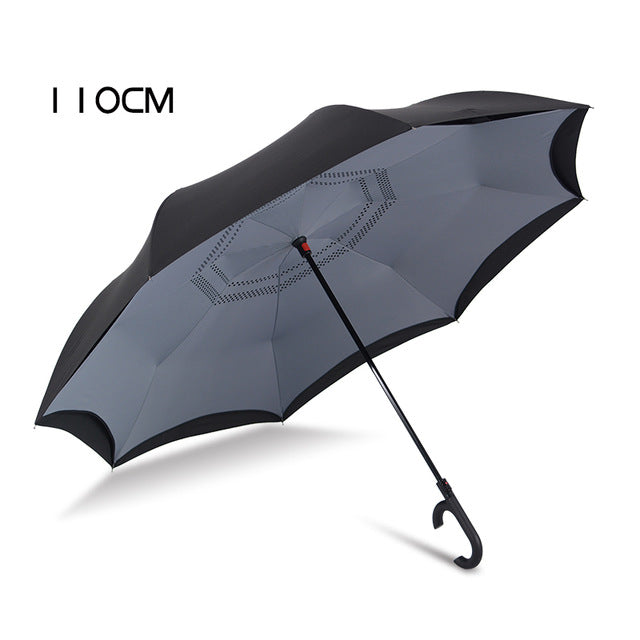 bachon reverse windproof umbrella,auto close double-layer inverted umbrella for men women car umbrella gray-110cm