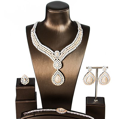 lan palace simple style luxury copper alloy 5a cubic zirconia  jewellery set  earrings necklace ring bracelet multi