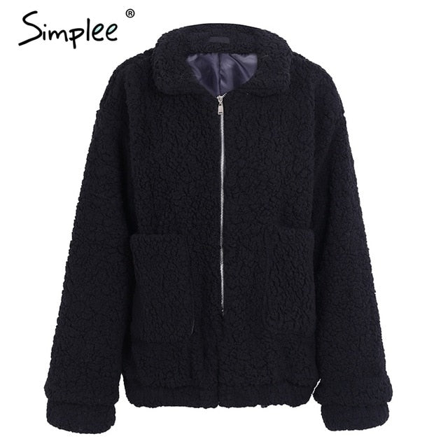 faux lambswool oversized jacket coat winter black warm hairly  jacket women autumn outerwear new female overcoat