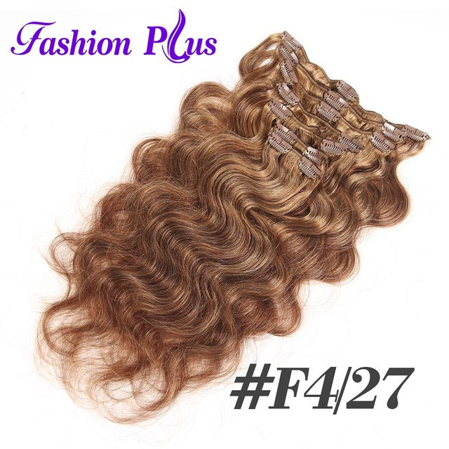 fashion plus clip in human hair extensions in clip machine made remy clip in hair extensions full head body wave 7pcs/set 120g