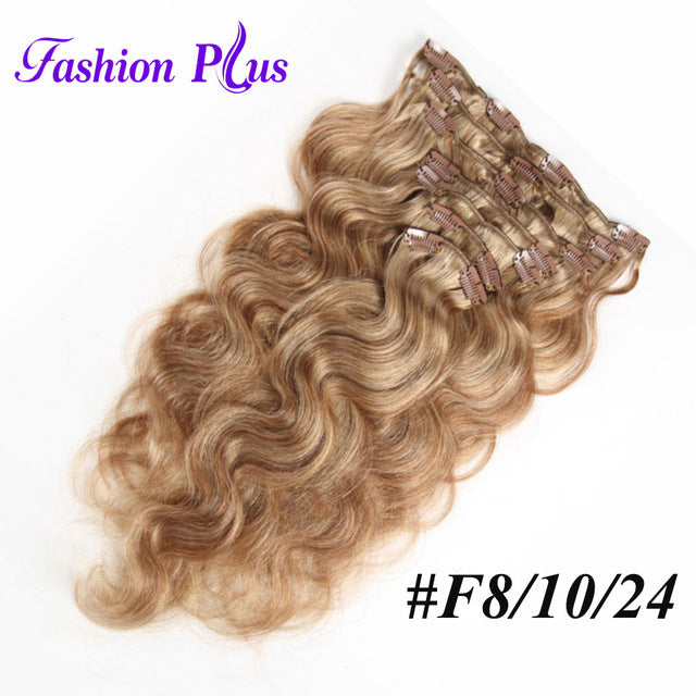 fashion plus clip in human hair extensions in clip machine made remy clip in hair extensions full head body wave 7pcs/set 120g