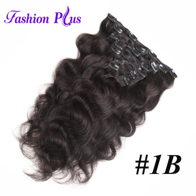 fashion plus clip in human hair extensions in clip machine made remy clip in hair extensions full head body wave 7pcs/set 120g