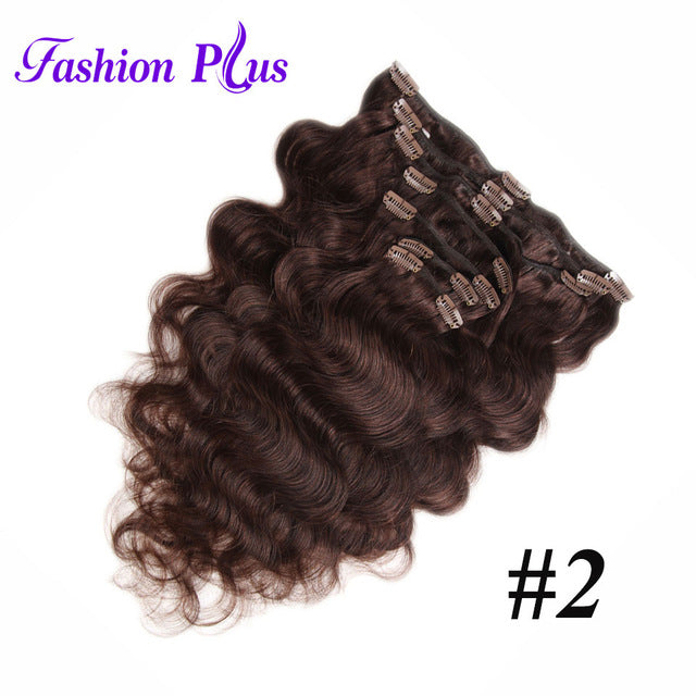 fashion plus clip in human hair extensions in clip machine made remy clip in hair extensions full head body wave 7pcs/set 120g