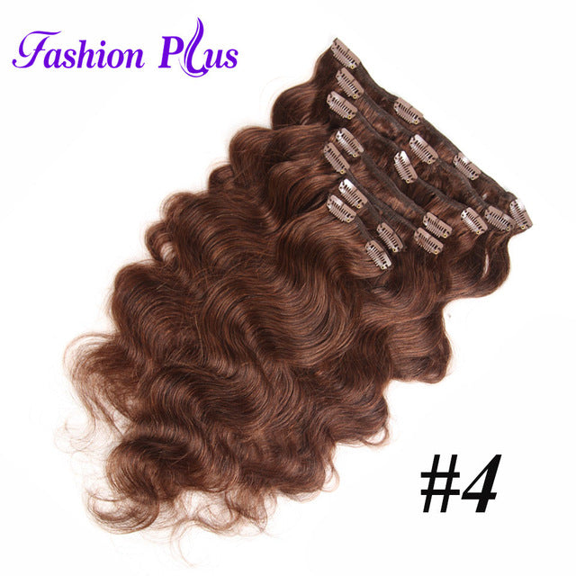 fashion plus clip in human hair extensions in clip machine made remy clip in hair extensions full head body wave 7pcs/set 120g