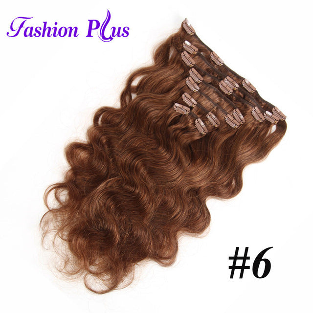 fashion plus clip in human hair extensions in clip machine made remy clip in hair extensions full head body wave 7pcs/set 120g