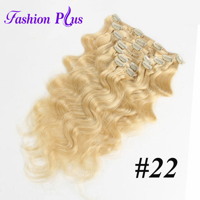 fashion plus clip in human hair extensions in clip machine made remy clip in hair extensions full head body wave 7pcs/set 120g