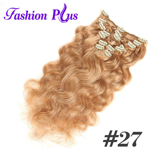 fashion plus clip in human hair extensions in clip machine made remy clip in hair extensions full head body wave 7pcs/set 120g