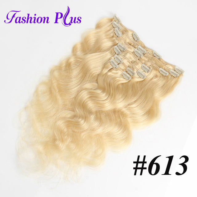fashion plus clip in human hair extensions in clip machine made remy clip in hair extensions full head body wave 7pcs/set 120g