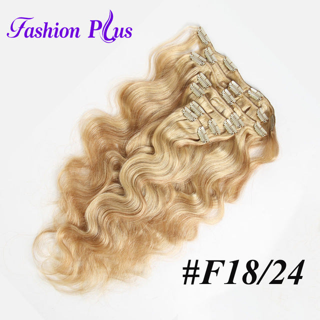 fashion plus clip in human hair extensions in clip machine made remy clip in hair extensions full head body wave 7pcs/set 120g