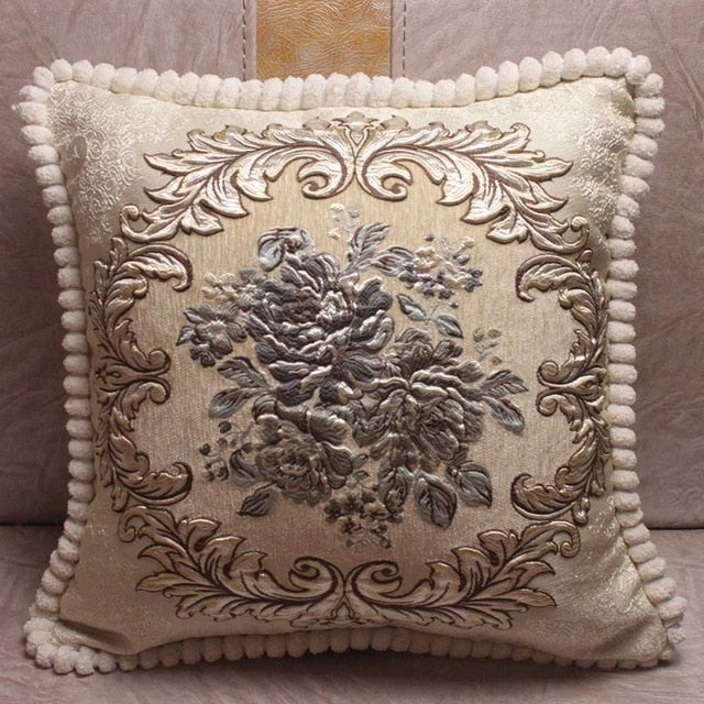 chenille fabric jacquard embroidered cushion covers royal elegant 480mm*480mm / grey flowers