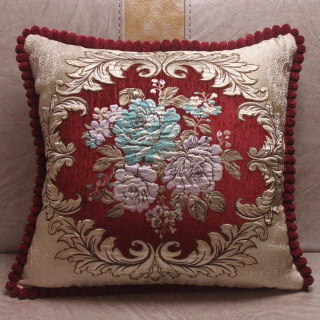chenille fabric jacquard embroidered cushion covers royal elegant 480mm*480mm / wine red