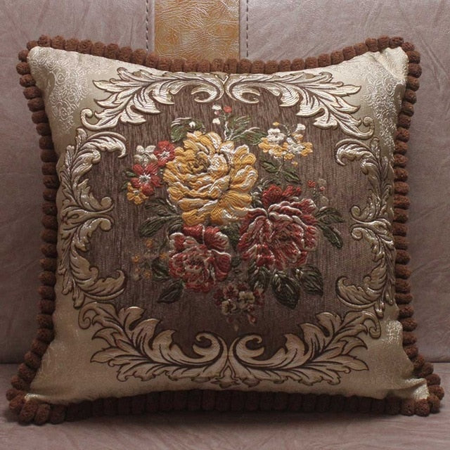 chenille fabric jacquard embroidered cushion covers royal elegant 480mm*480mm / coffee