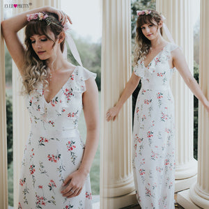 new bridesmaid dresses ever pretty long floral chiffon a-line sleeveless v-neck wedding beach dress women party dresses