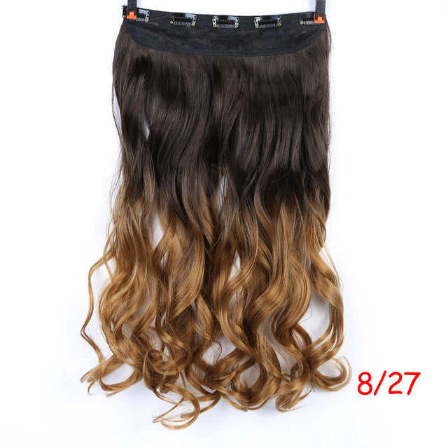 70cm 5 clip in hair extension heat resistant fake hairpieces long wavy hairstyles synthetic clip in on hair extensions p1b/613 / 24inches