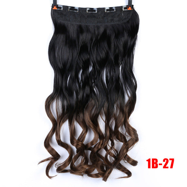 70cm 5 clip in hair extension heat resistant fake hairpieces long wavy hairstyles synthetic clip in on hair extensions p2/613 / 24inches