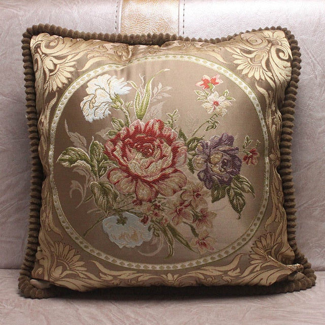 european style jacquard elegant floral decorative cushion covers 480mm*480mm / a coffee