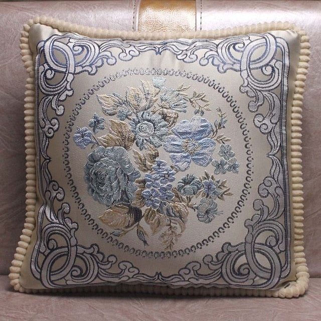 european style jacquard elegant floral decorative cushion covers 480mm*480mm / b blue