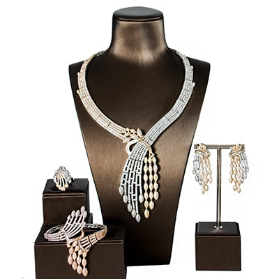 lan palace ne'w  original desig copper alloy 5a cubic zirconia  jewellery set  earrings necklace ring bracelet multi / resizable