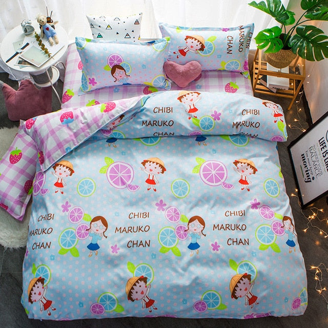 cartoon unicorn bed linens bedspread quilt cover fitted flat bed sheet pillow cover
