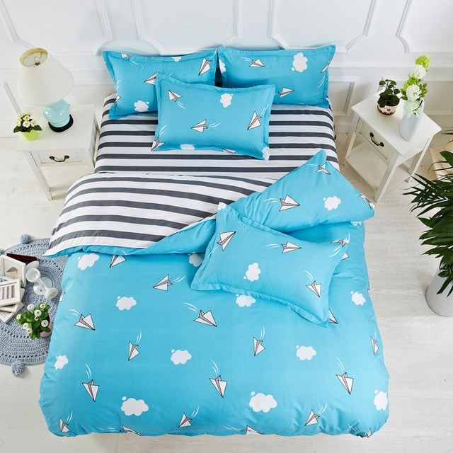 cartoon unicorn bed linens bedspread quilt cover fitted flat bed sheet pillow cover