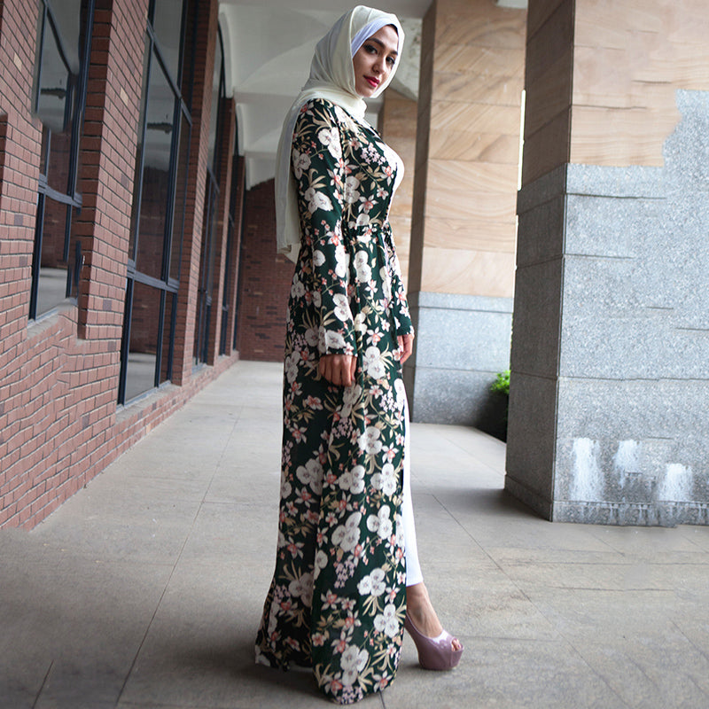 elegant muslim abaya print floral maxi dress loose cardigan tunic robe gowns festival ramadan worship service islamic clothing