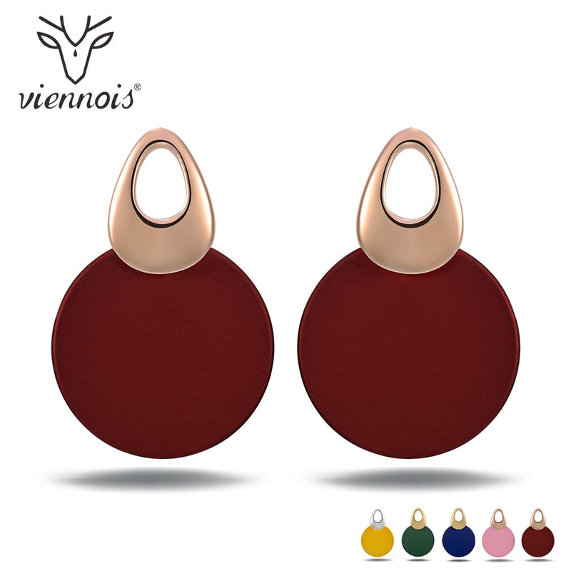 fashion jewelry blue & red dangle earrings for woman rose gold color earrings trendy round earrings