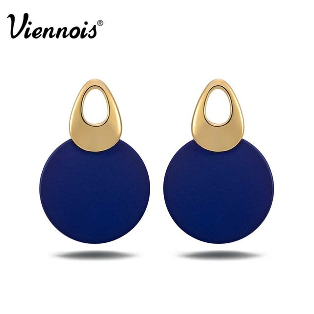 fashion jewelry blue & red dangle earrings for woman rose gold color earrings trendy round earrings coffee gold plated