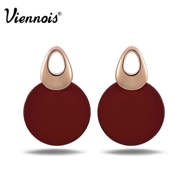 fashion jewelry blue & red dangle earrings for woman rose gold color earrings trendy round earrings rose gold plated