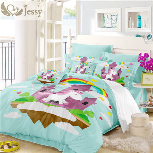 3d bedding set cartoon unicorn design for kids