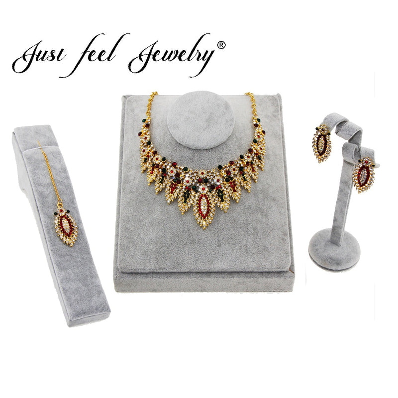 luxury indian jewelry sets for women gold color leaves africa cubic zirconia necklace