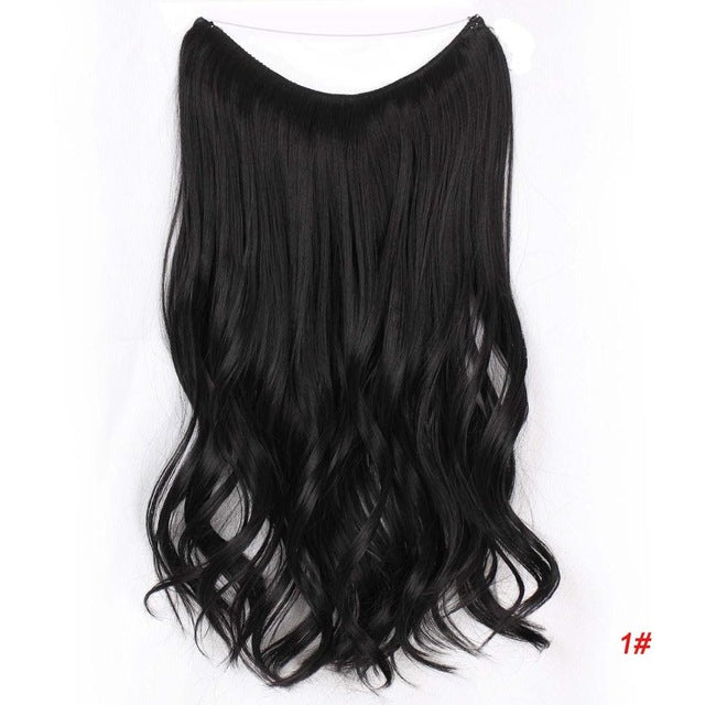 long synthetic hair heat resistant hairpiece fish line straight hair extensions secret invisible hairpieces #1b / 20inches