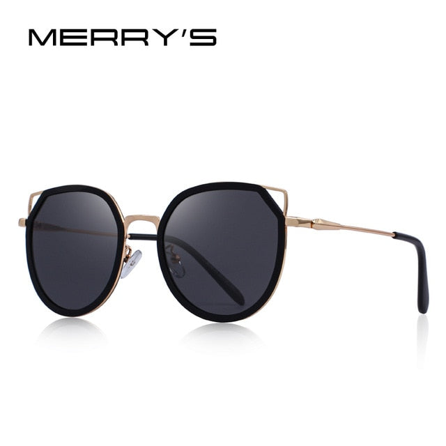 merry's design women fashion cat eye polarized sunglasses gradient lens metal temple 100% uv protection c01 black