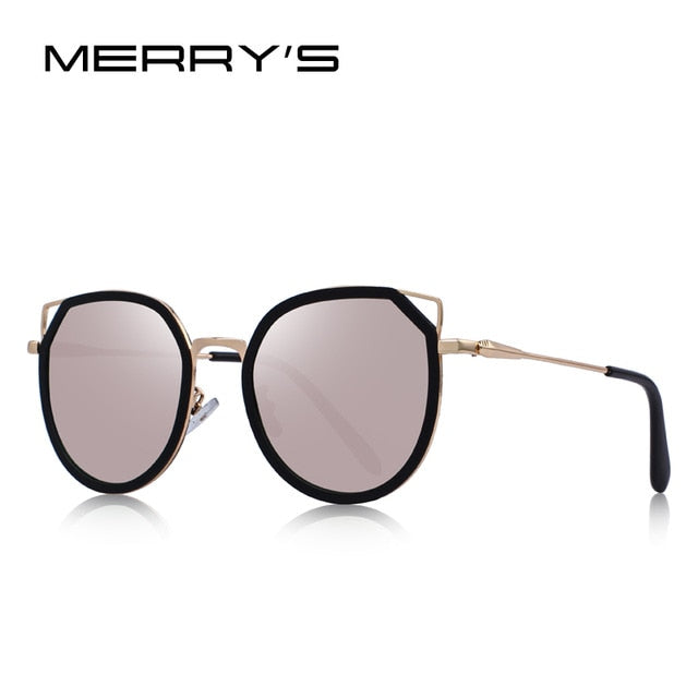 merry's design women fashion cat eye polarized sunglasses gradient lens metal temple 100% uv protection c02  black pink