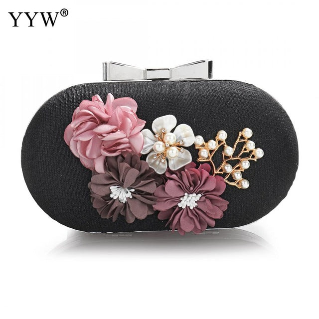 elegant women leather clutch bag floral shoulder bags day clutch wallet wedding purse party woman evening bag black gold silver black