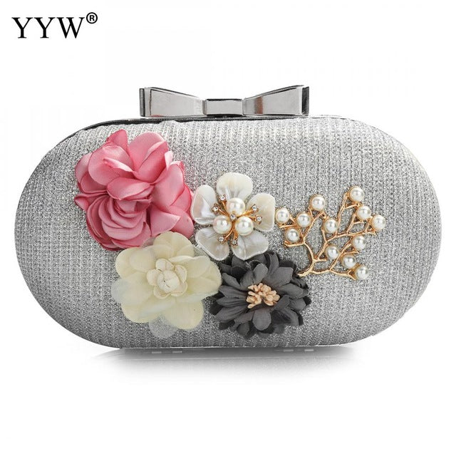 elegant women leather clutch bag floral shoulder bags day clutch wallet wedding purse party woman evening bag black gold silver silver