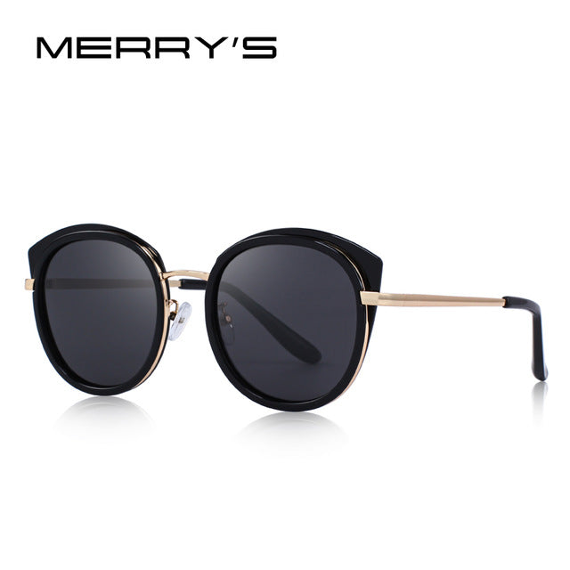 merry's design women fashion cat eye polarized sunglasses metal temple 100% uv protection c01 black