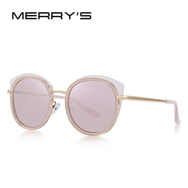 merry's design women fashion cat eye polarized sunglasses metal temple 100% uv protection c02  pink