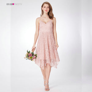 new bridesmaid dresses ever pretty women's wedding a-line lace pink backless v-neck cheap homecoming party dresses