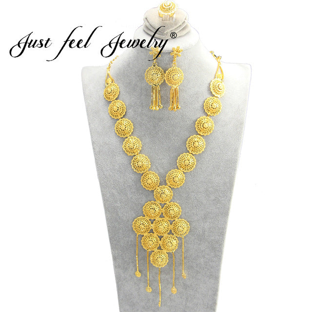 arab gold color jewelry sets geometric tassel necklace earrings rings round african/middle east default title